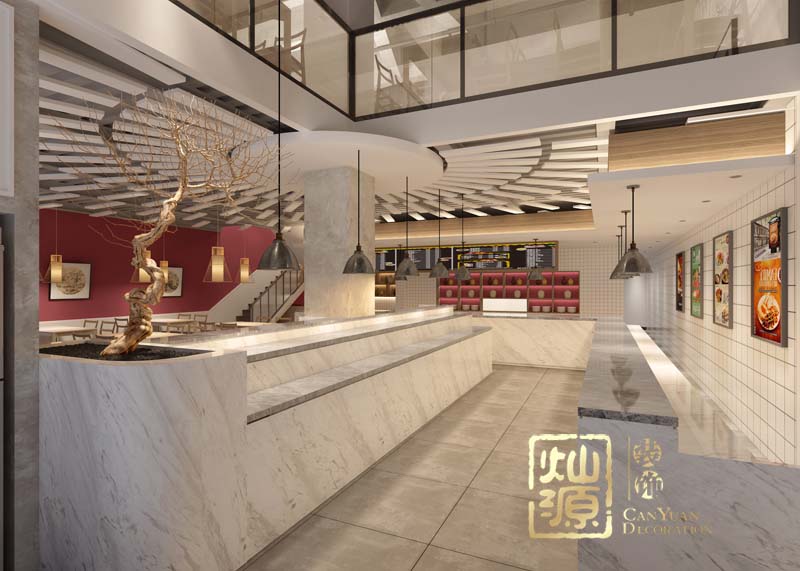 新中式自助简餐厅装修效果图